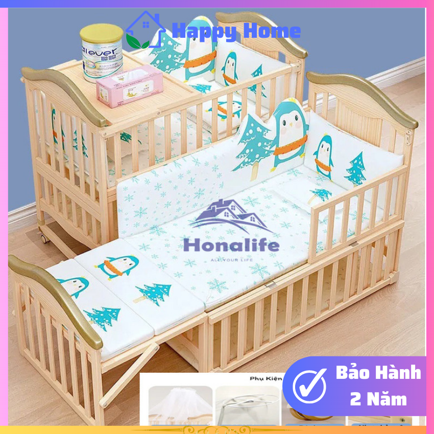 Nôi cũi trẻ em, cũi cho bé kéo dài kích thước 120x69x100cm ) nôi cũi đa năng, bộ quây cũi cho bé đầy đủ - happy home