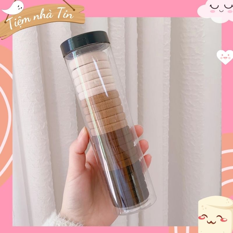 Set 20 dây thun buộc tóc, dây buộc tóc, dây cột tóc, thun cột tóc mềm mại kèm hộp đựng trong suốt có mix màu tiệm nhà tin