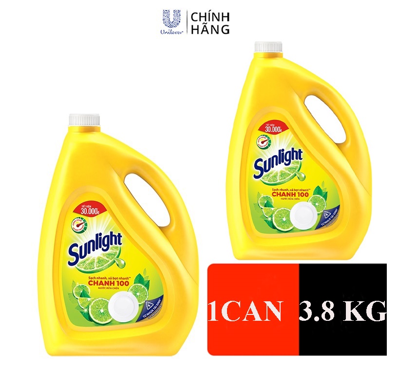 Nước Rửa Chén Sunlight Chanh 100 Sạch Nhanh Xả Bọt Nhanh Rửa Sạch Dầu Mỡ 3.8kg