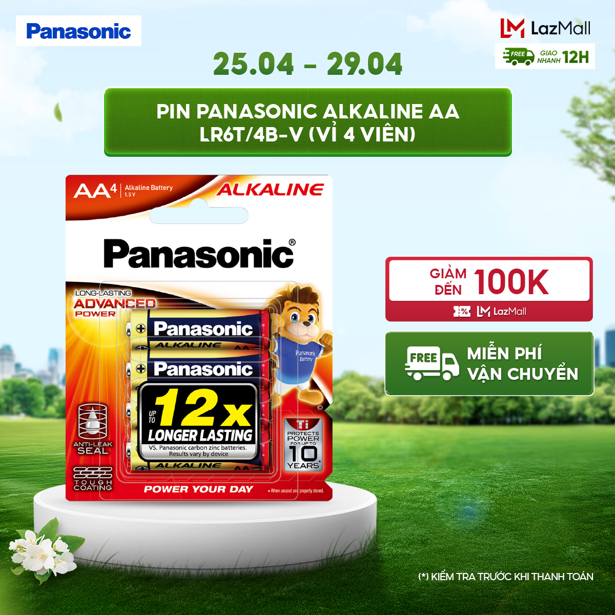 Vỉ 4 viên Pin Panasonic Alkaline AA LR6T/4B-V – Hàng Chính Hãng