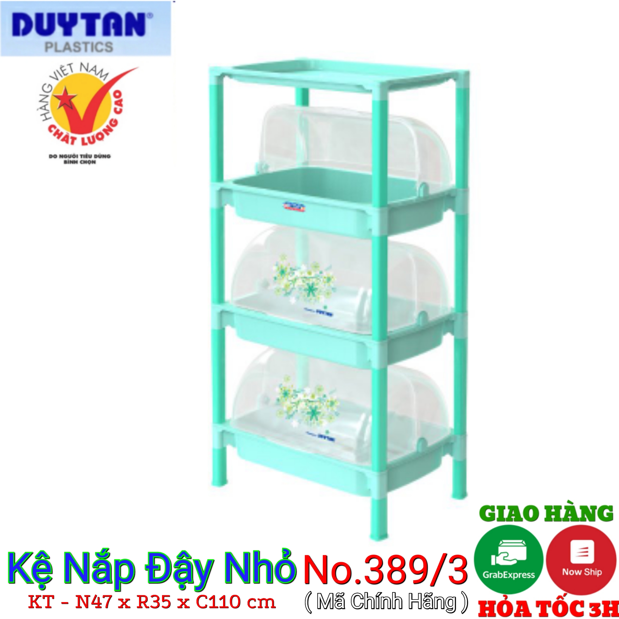 Kệ chén nhựa duy tân 3 ngăn-4 tầng- CÓ NẮP ĐẬY - KT 47 x 35.5 x 110 cm