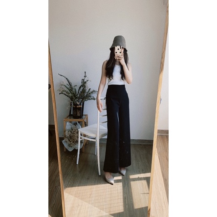 Noemie Trousers Black color - SEDUISANT - Quần suông đen ống rộng cạp cao tôn dáng