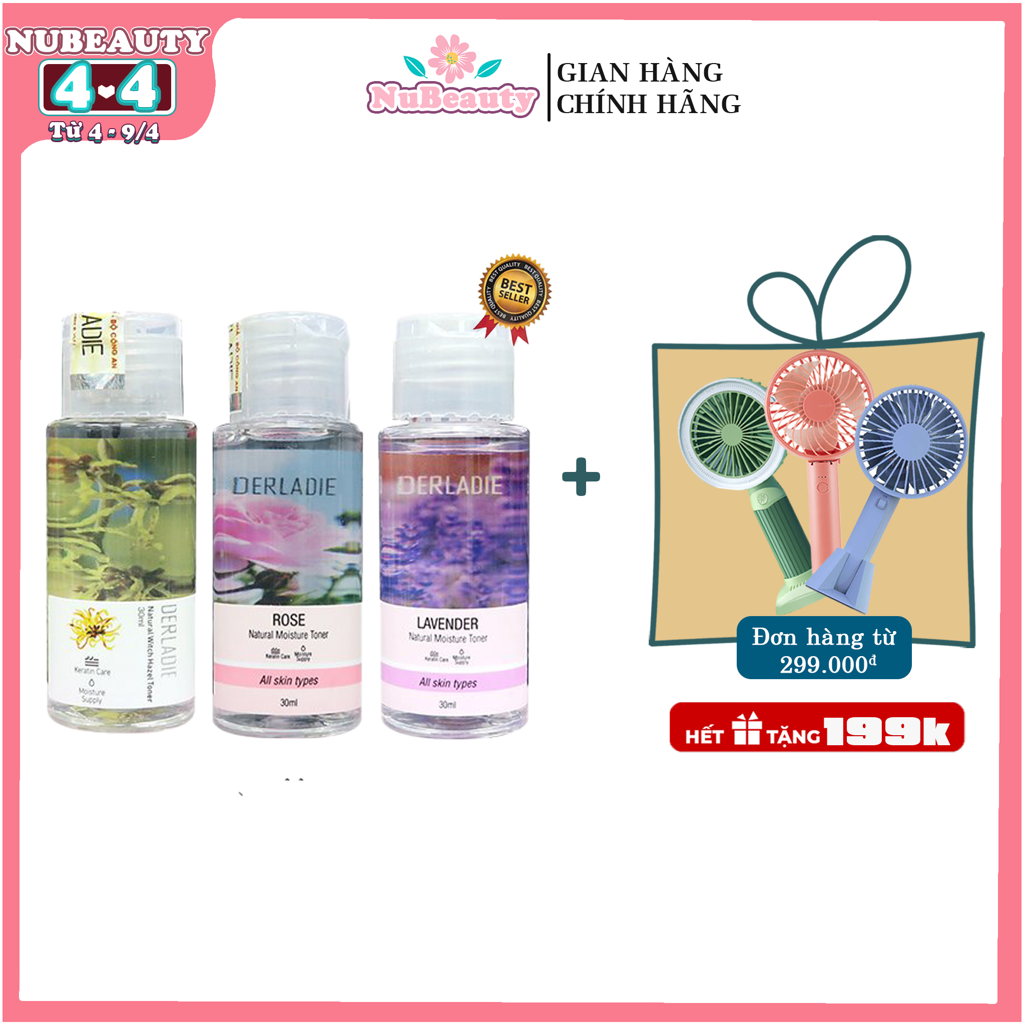🌺 chính hãng 🌺 nước hoa hồng cấp ẩm, kiềm dầu, se khít lỗ chân lông derladie toner 30ml