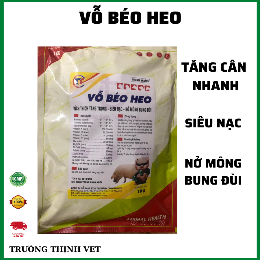 "Hoàn tiền đến 10%" Vỗ béo heo, siêu tăng trưởng lợn gói 1kg. heo ăn khỏe, lớn nhanh, da hồng hào, bung mông, nở vai. tỷ lệ nạc cao, không tích mỡ. thú y trường thịnh