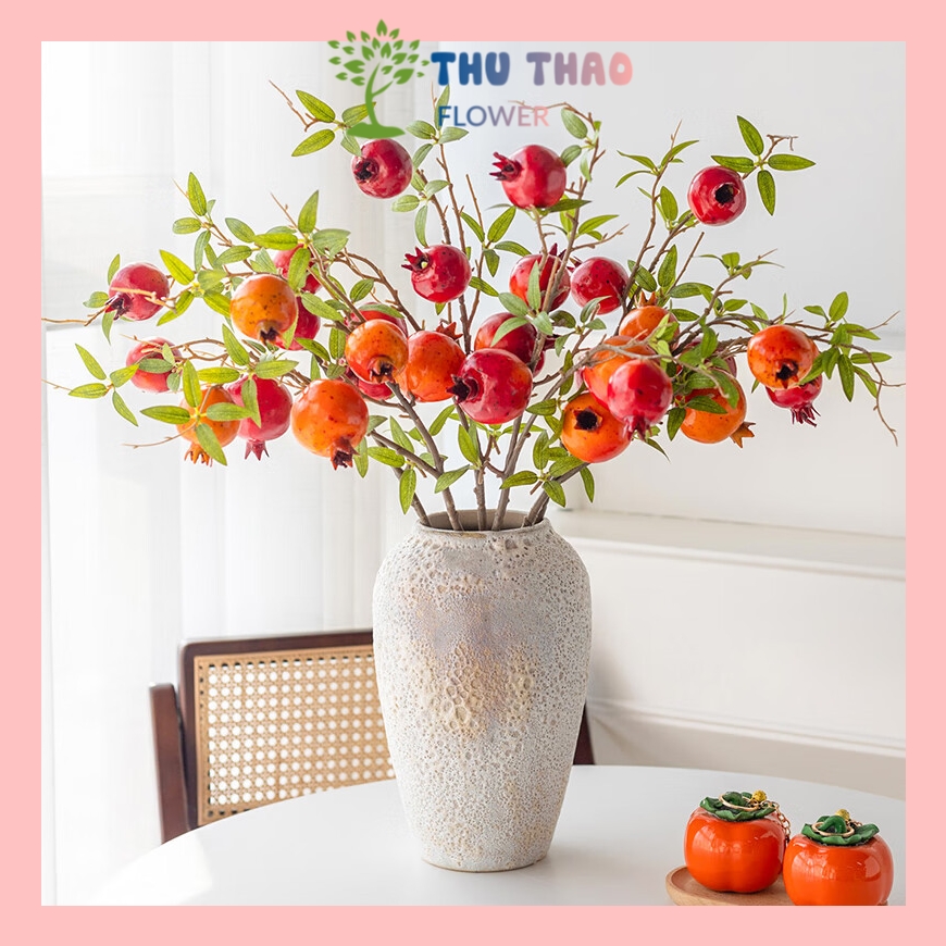 Cành lựu giả trang trí cao cấp 6 quả , cành hoa trang trí tết mang lại tài lộc
