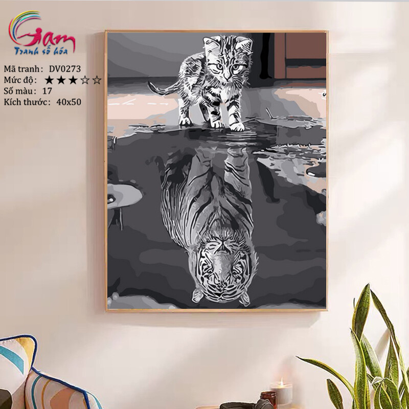 Tranh sơn dầu số hóa tự vẽ DIY động vật mèo - Mã DV0273 Cái bóng Tranh Trang trí Sang trọng Làm quà tặng Giảm Stress