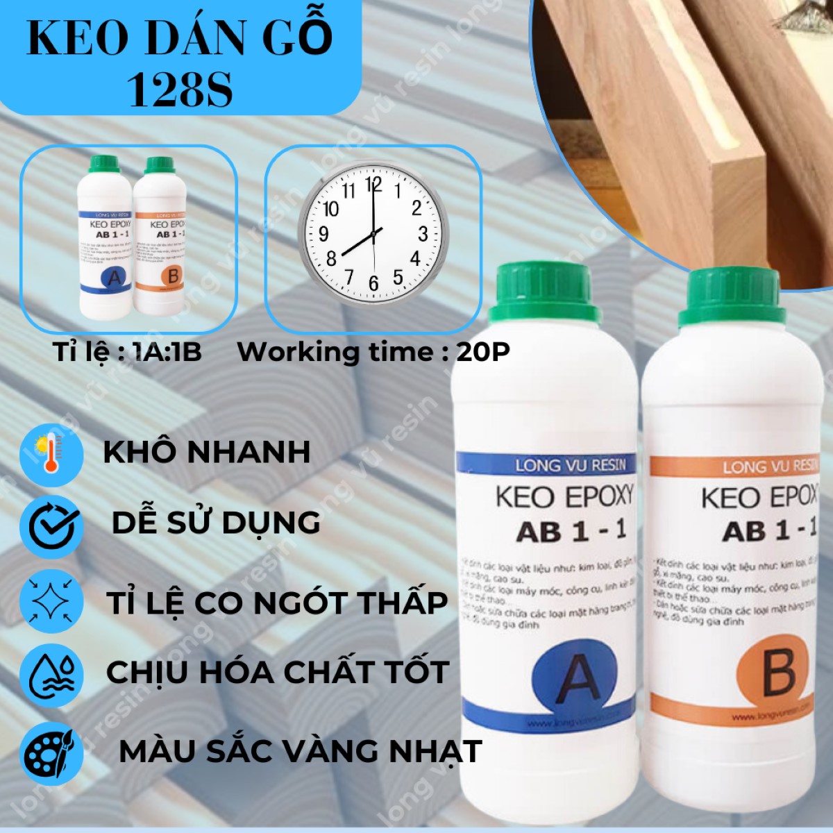 Keo AB Hai Thành Phần Dán Gỗ, Dán Nhựa, Kim Loại, Keo Dán Đa Năng Chịu Nhiệt, Chống Thấm Nước - LRAB128S