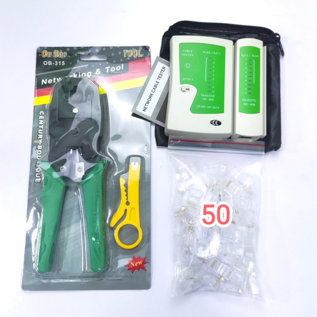 Kềm bấm mạng rj45 315, hộp test, 50 hạt cob loại tốt
