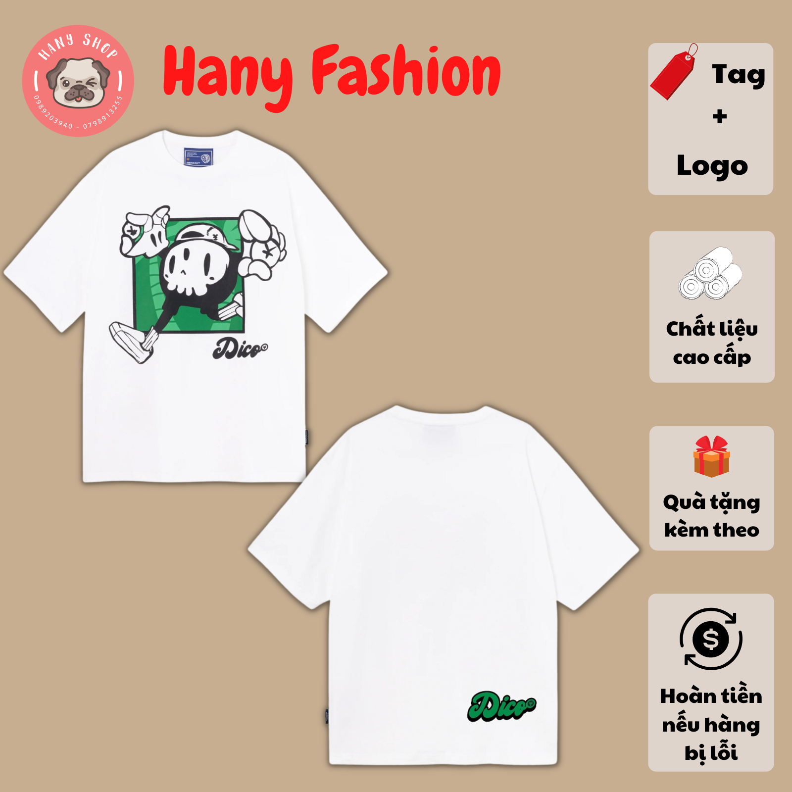 Áo thun tay lỡ form rộng DirtyCoins Junior Print màu trắng unisex nam nữ vải cotton dày mịn full tag Hany Fashion AL214