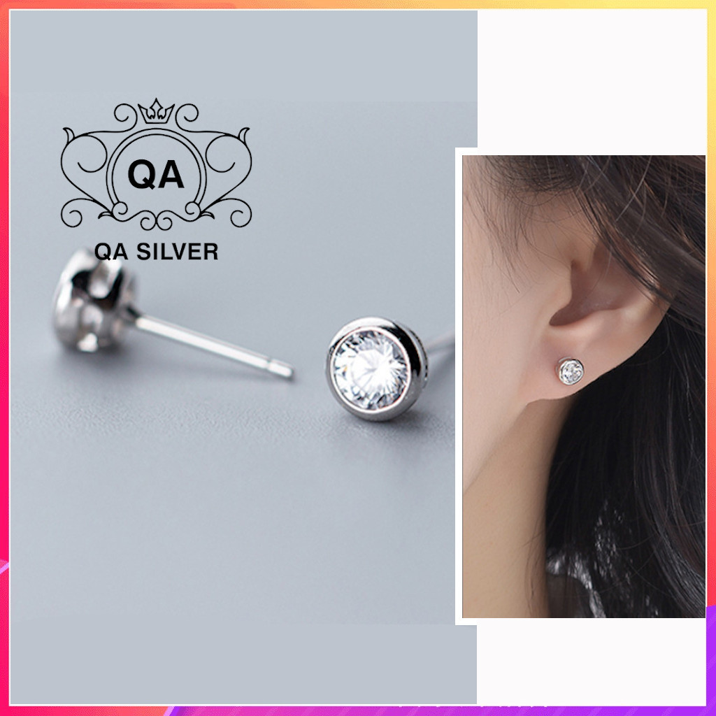 Bông tai bạc nụ đá bản dày khuyên tai nam nữ tối giản s925 stud silver earrings qa silver ea190807
