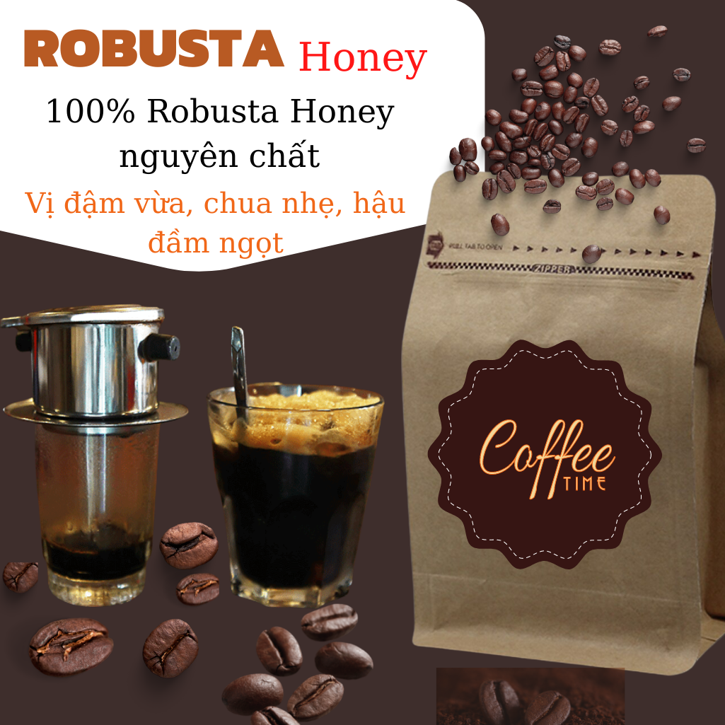 Cà phê Robusta Honey nguyên chất rang mộc 100% - Cafe rang xay nguyên chất