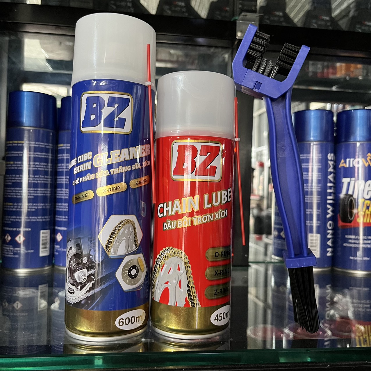 Chai bôi trơn dưỡng sên bz, rửa sên bz, dưỡng nhựa nhám bz bàn chải sên 3d