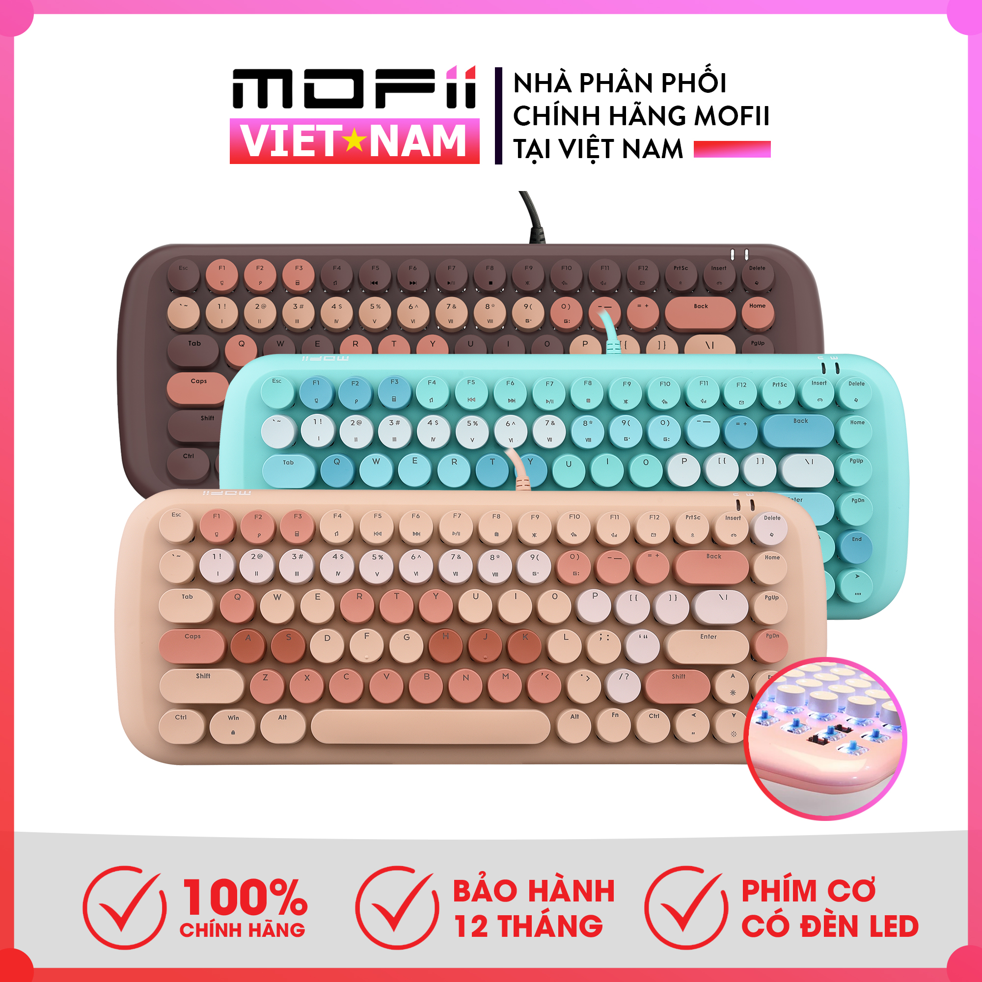 Bàn phím cơ blue switch mofii candy m chính hãng đa tương thích cả hệ điều hành windows và macos