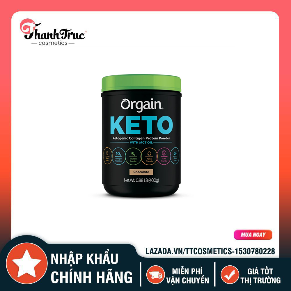 Bột keto orgain collagen protein hương chocolate 400g mỹ