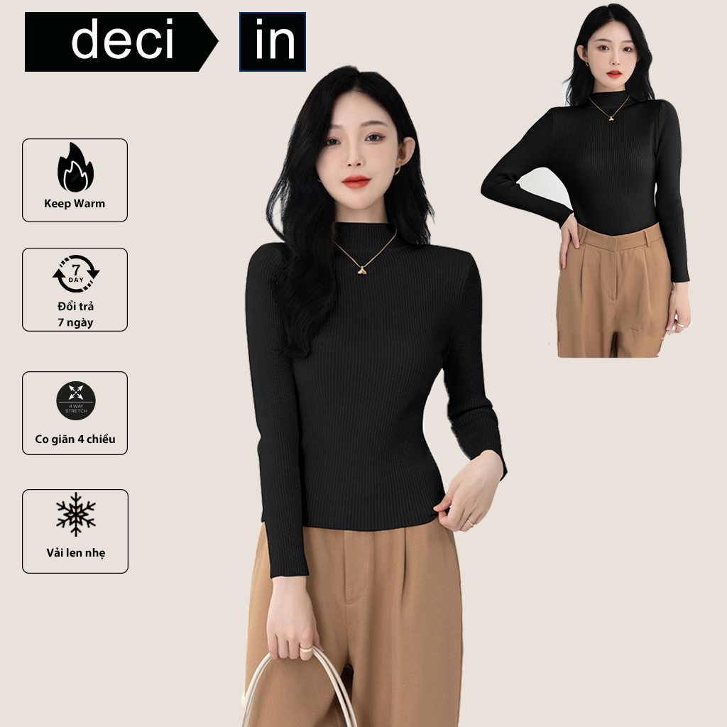 Áo giữ nhiệt len tăm nữ cổ cao co giãn 4 chiều ôm body DECI.IN/DC22