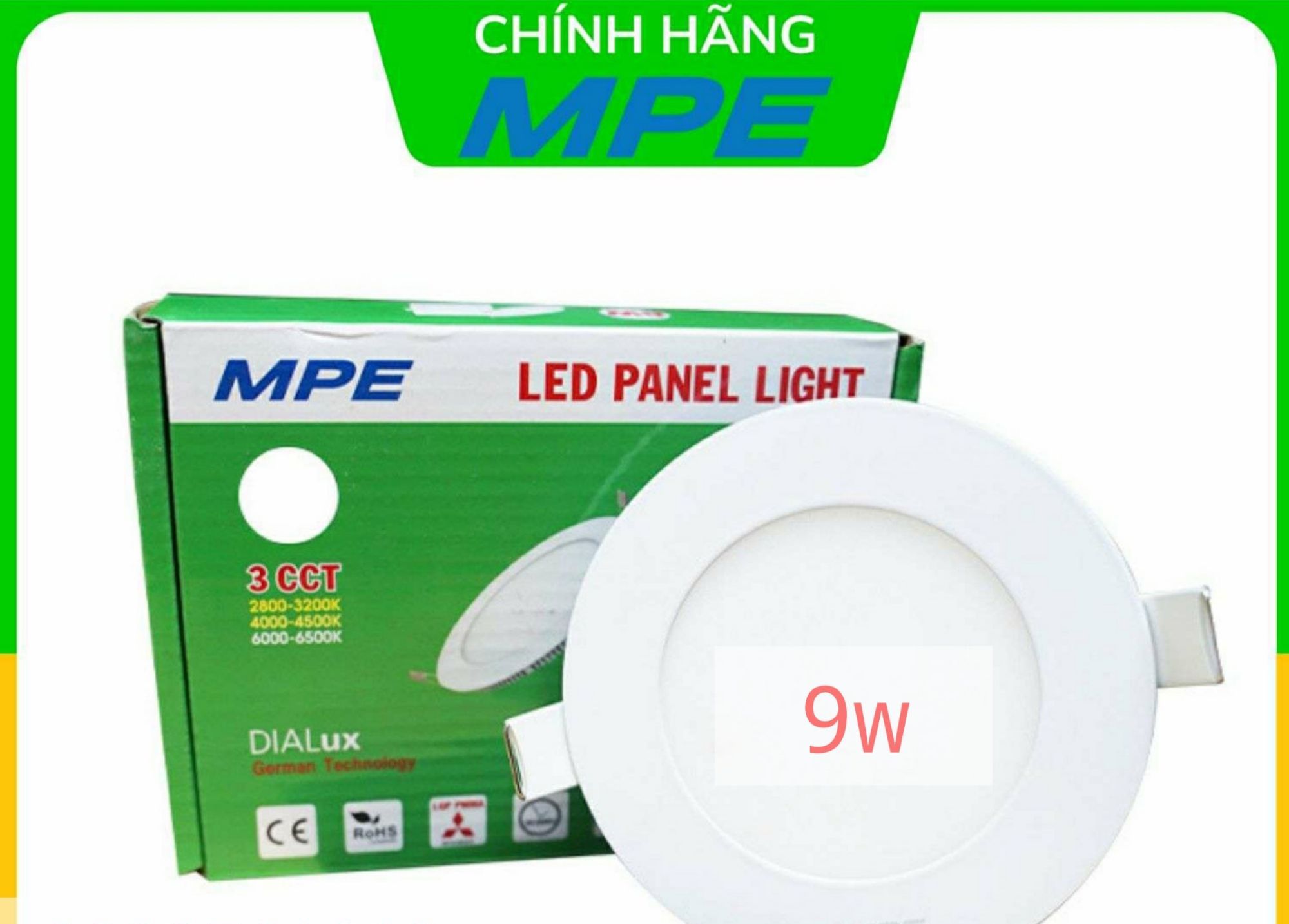 Đèn led âm trần siêu mỏng 9w 3 màu mpe - bh 24 tháng chính hãng 1 đổi 1