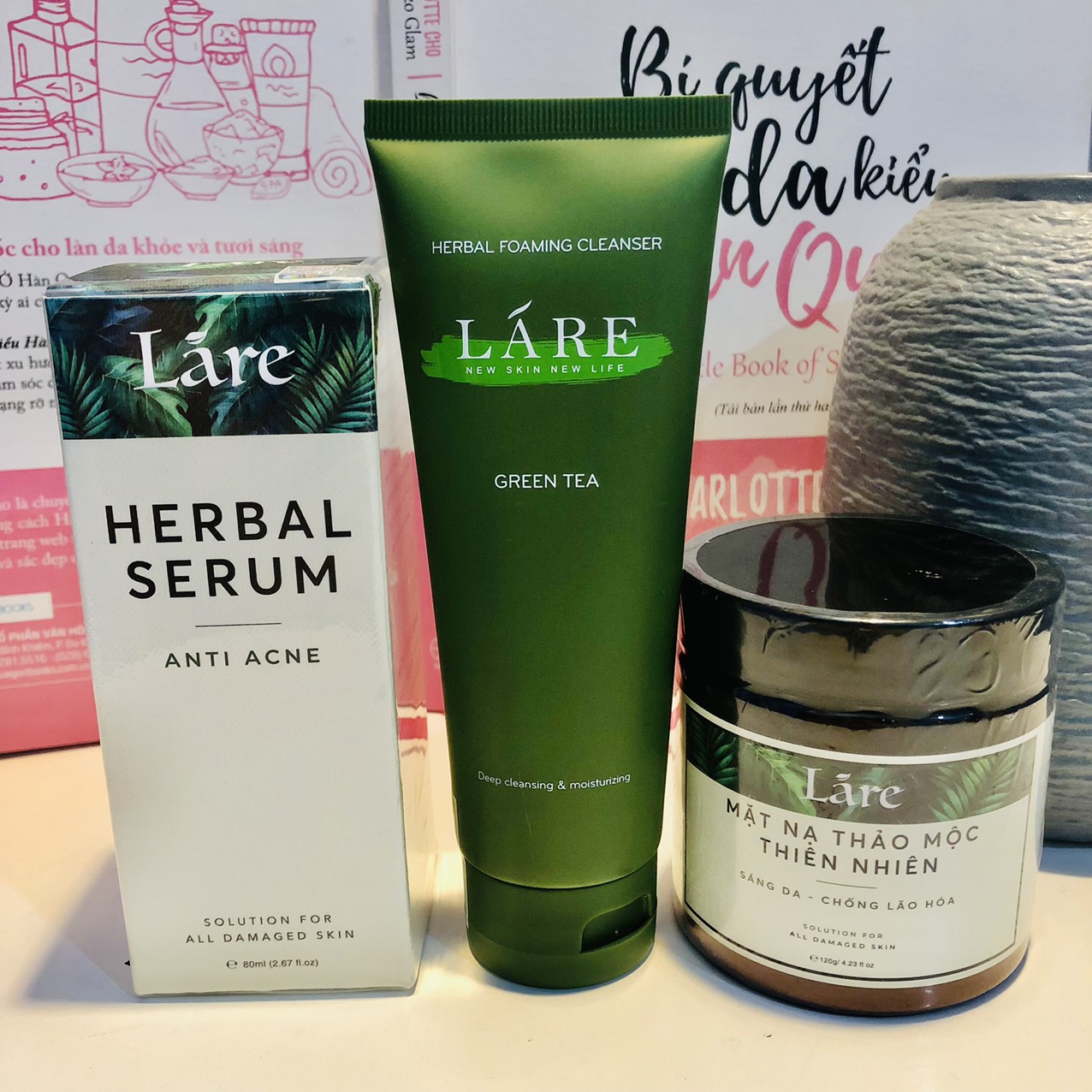 Combo Serum 80ml - Nạ thảo mộc 120g - Sữa rửa mặt 120ml Lare Thanh Dược