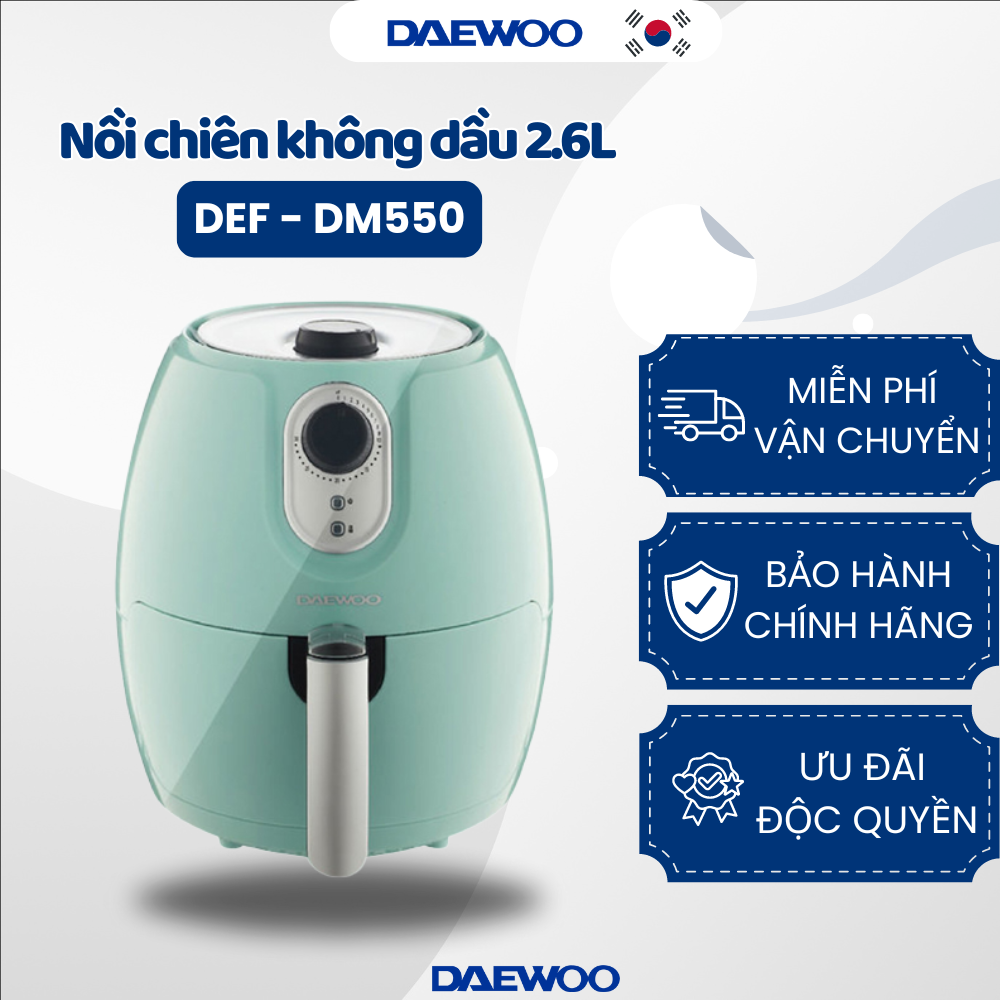 Daewoo Nồi chiên không khí DEF-DM550 (2.6 Lít) xanh ngọc - Hàng chính hãng