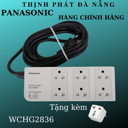 Ổ cắm điện 3 m với 6 ổ cắm wchg2836 panasonic - dài 3 mét - tặng kèm phích chia