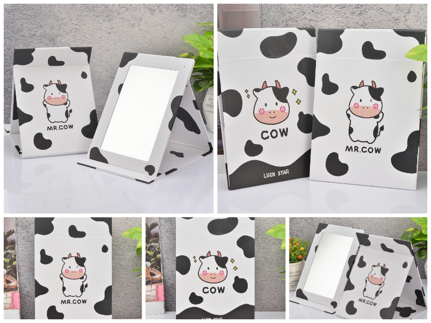 Gương gấp giấy họa tiết bò sữa cực cute