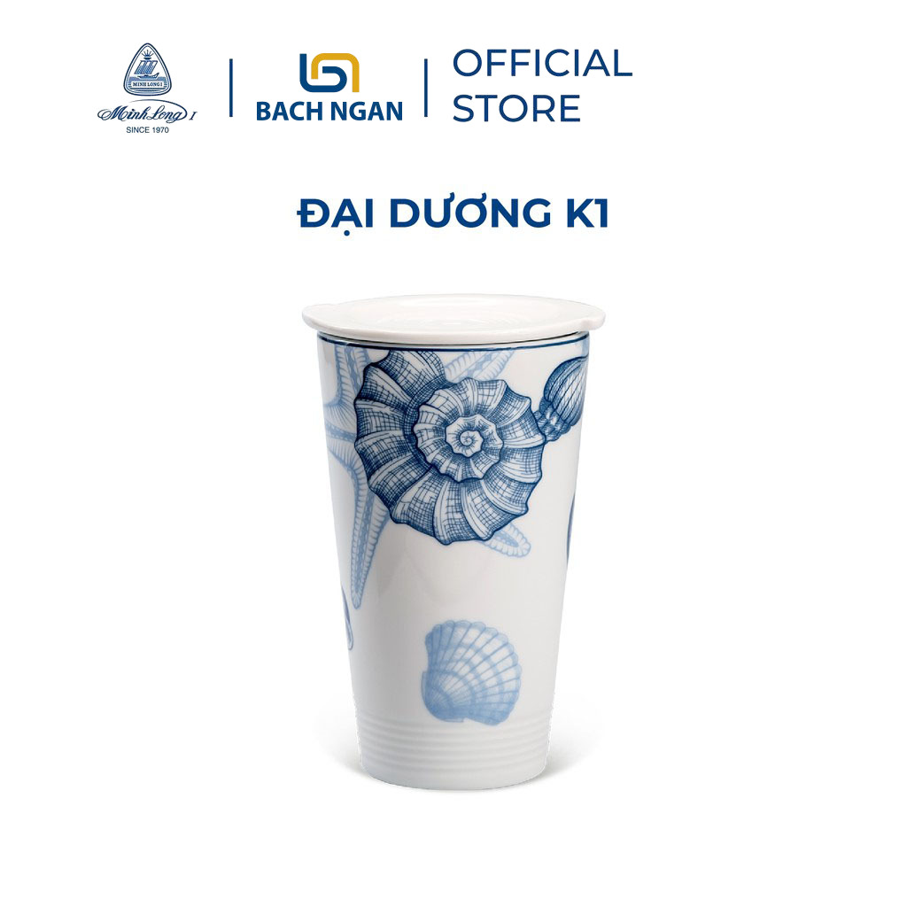Ly sứ dưỡng sinh minh Long 0.48 L (K1) - Đại Dương có nắp dùng để uống trà, cafe kiểu dáng sang trọng,cao cấp, giữ nhiệt tốt và không có quai