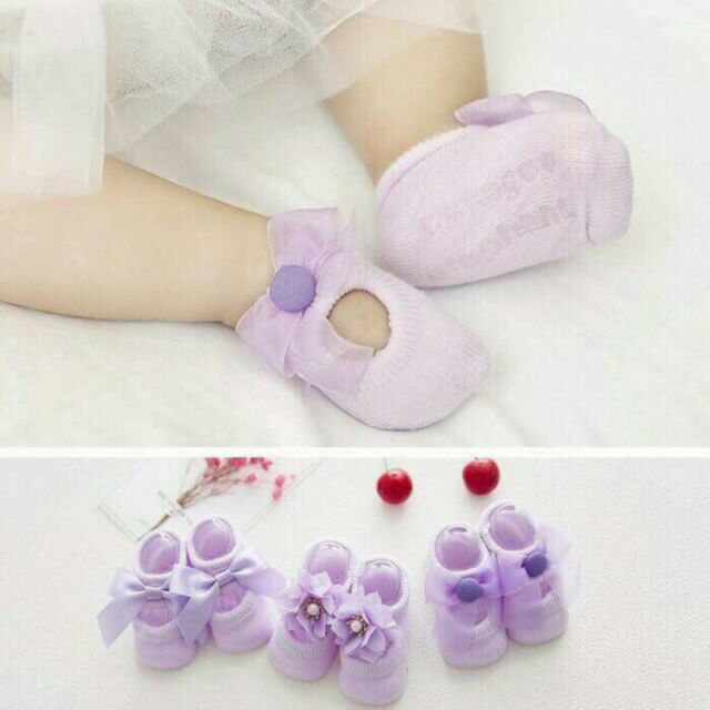 Set 3 đôi vớ tất sơ sinh cho bé, Tất hài đính nơ siêu đáng yêu cho bé