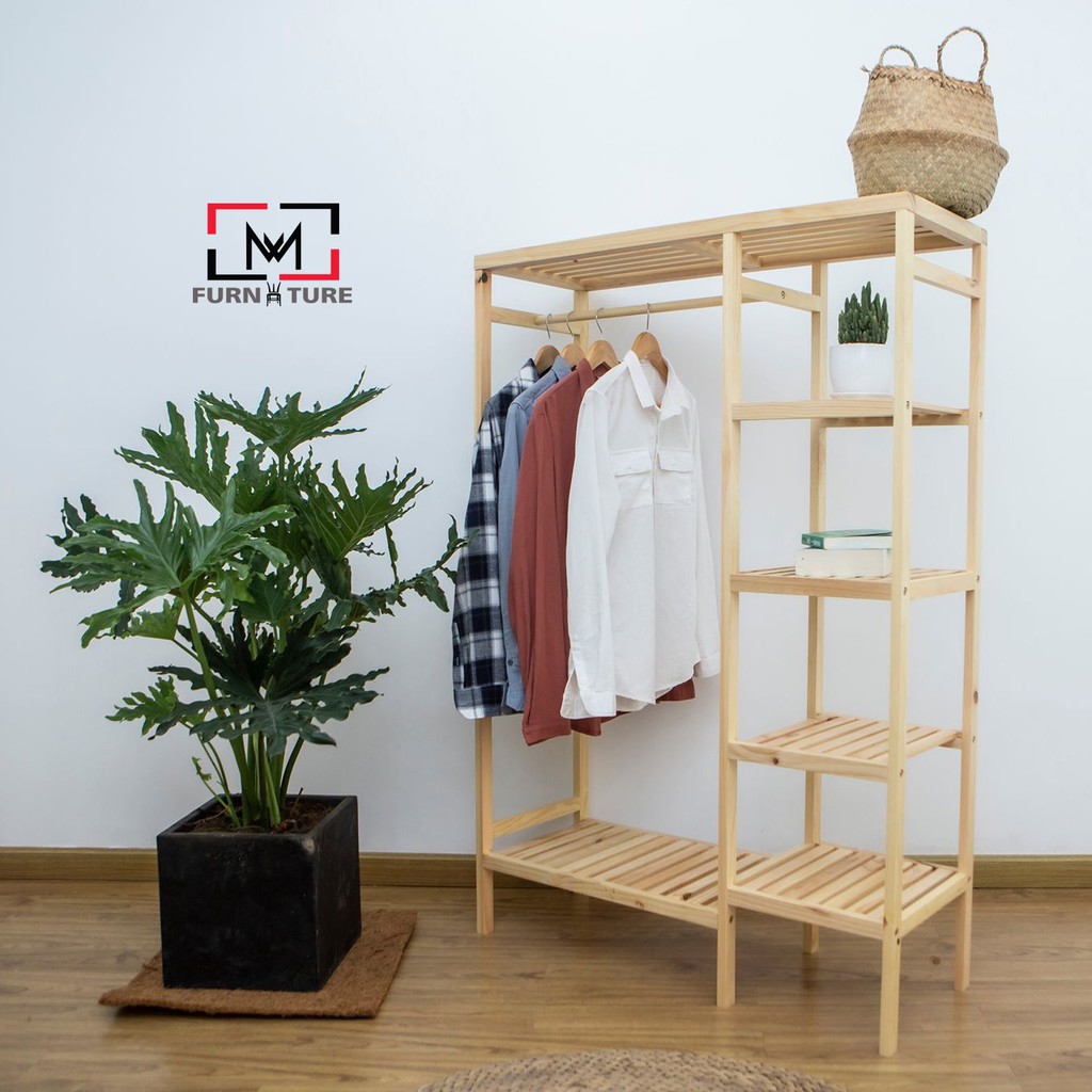 TỦ TREO QUẦN ÁO ĐÔI 5 TẦNG GỖ THÔNG 97x150 cm