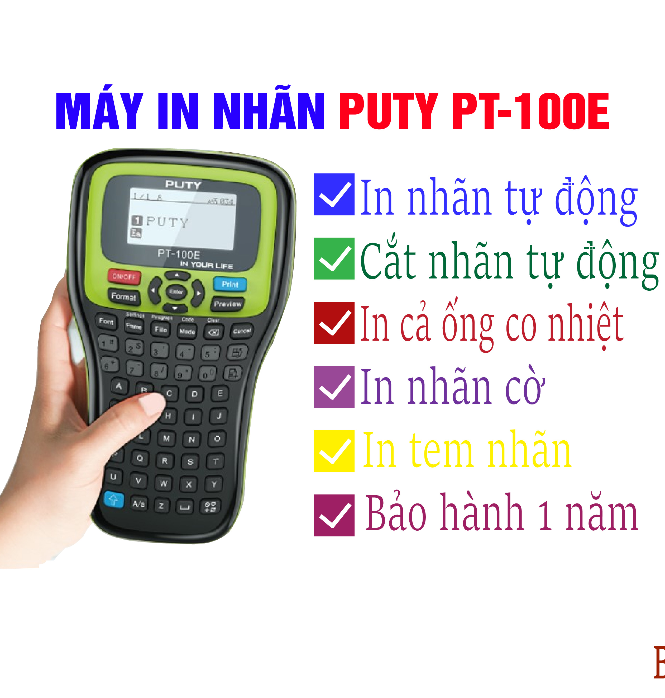 Máy in nhãn Puty PT-100E, in nhãn các loại nhãn, in ống co nhiệt chất lượng cao, cắt tự động chính hãng-bảo hành 1 năm