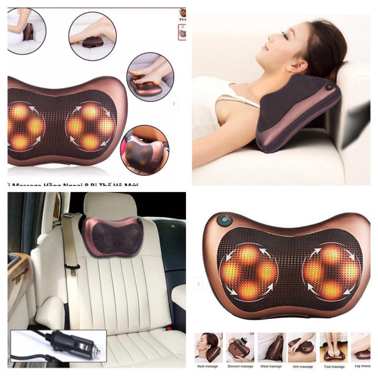 Máy Massage Hồng Ngoại 8 Bi Thế Hệ Mới, Gối massage hồng ngoại 8 bi matxa cổ, lưng, vai, gáy, toàn thân