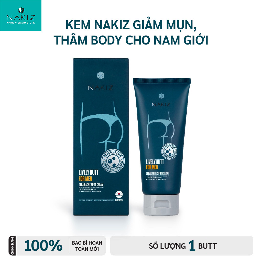 NAKIZ LIVELY BUTT FOR MEN〡 Giảm thâm, mụn Mông, Bẹn, HS, Nách, Lưng, Cùi chỏ, Đầu gối cho Nam