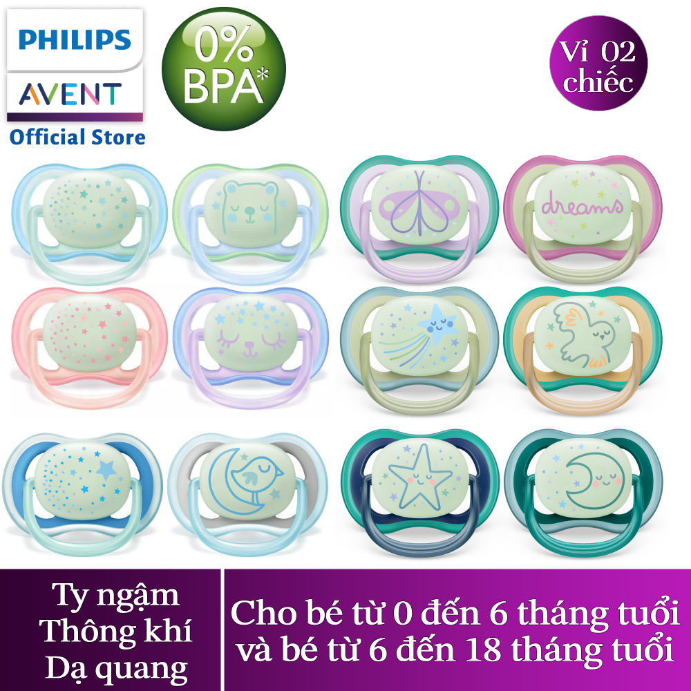 Philips Avent núm ty ngậm ban đêm (dạ quang), vỉ 2 chiếc SCF376/10 SCF376/18 SCF376/19 SCF376/21 SCF376/13