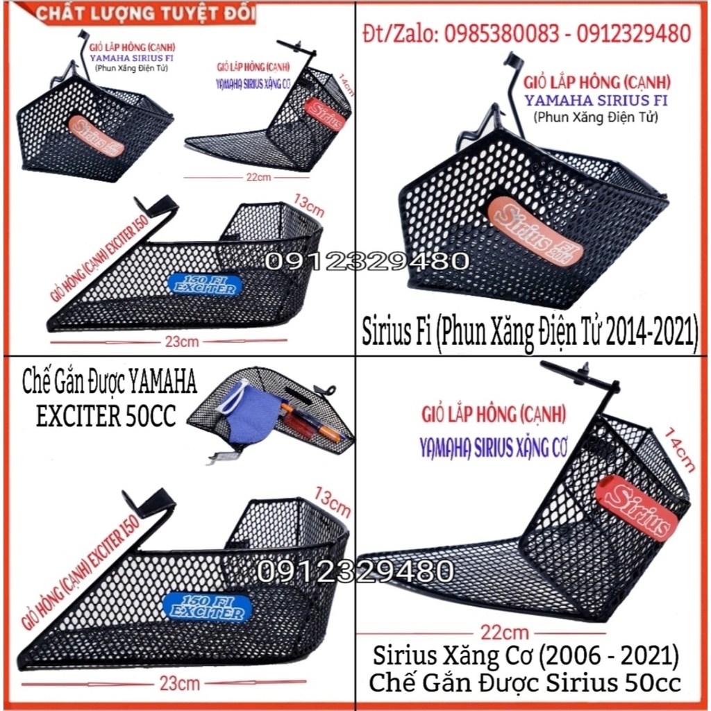 Rổ hông - giỏ cạnh gắn sirius , wave, exciter , rsx , blade sp tự chụp