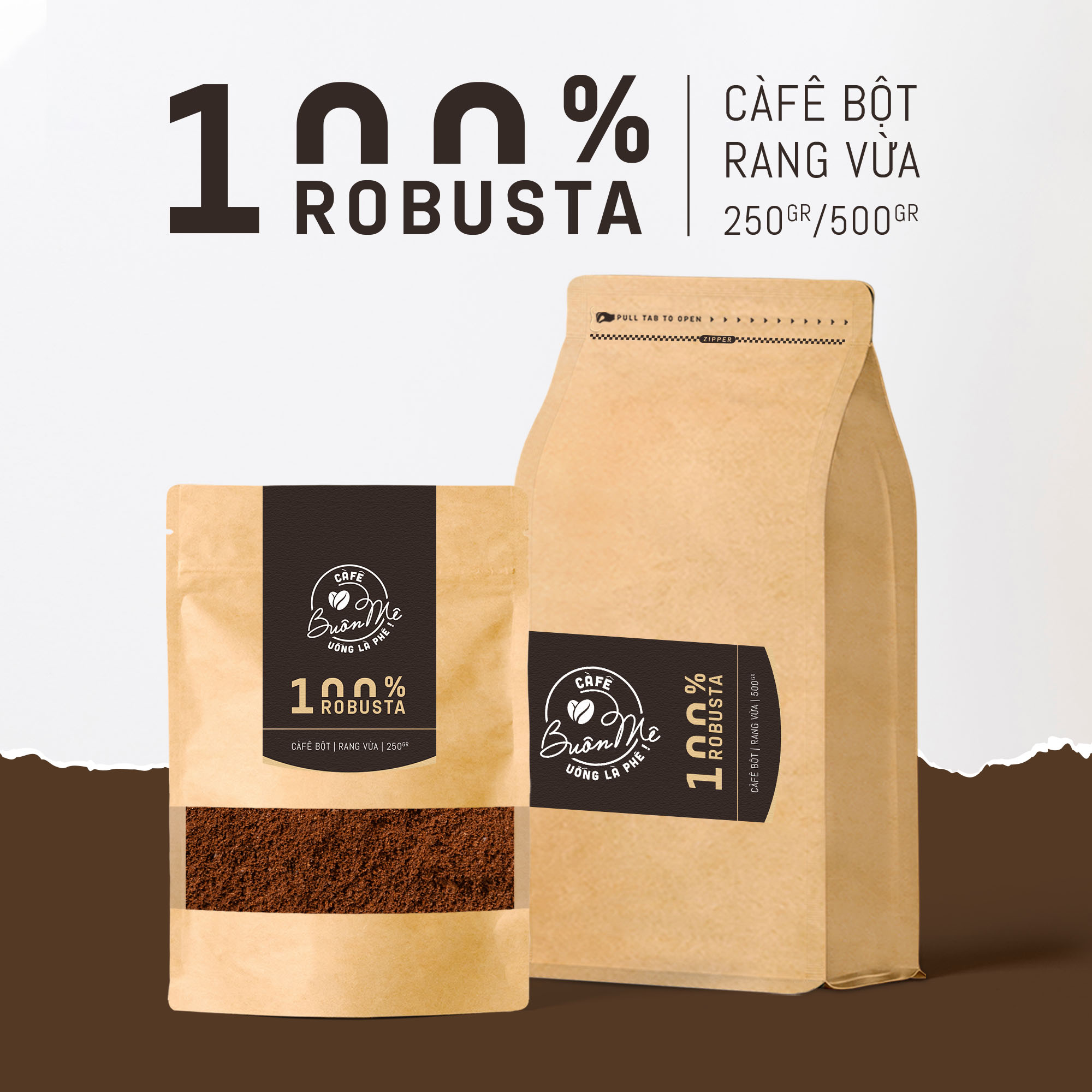 Cà phê bột robusta rang mộc 69 buôn mê nguyên chất 100% gói 250g/500g