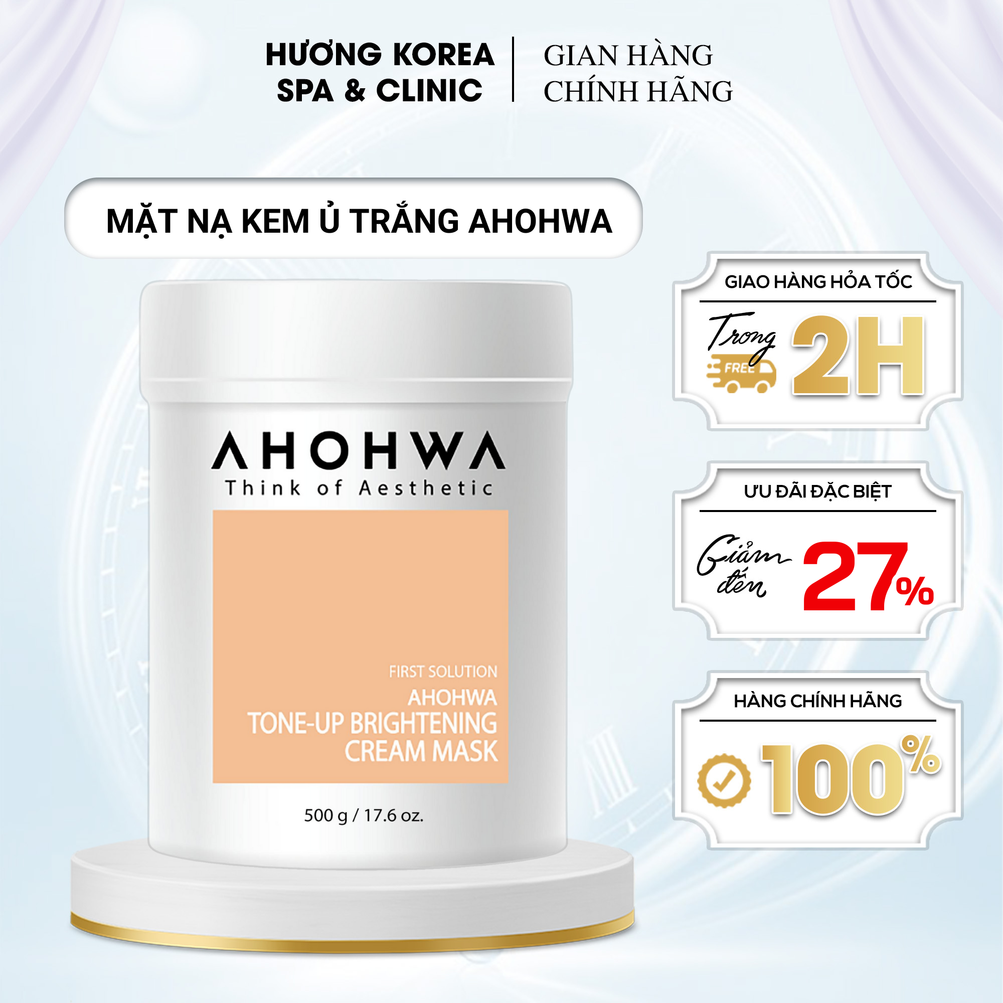 [Kèm quà tặng] Mặt Nạ Ủ Trắng Dạng Kem Cao Cấp Ahohwa First Solution Tone-Up Brigtening Cream Mask 500gr