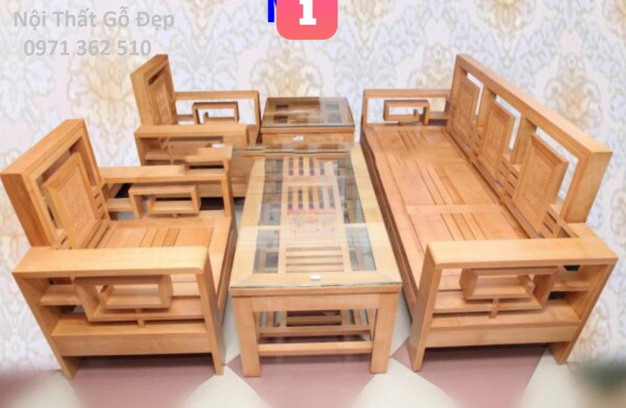Bàn ghế phòng khách bộ đối gỗ Sồi nga mẫu M 01
