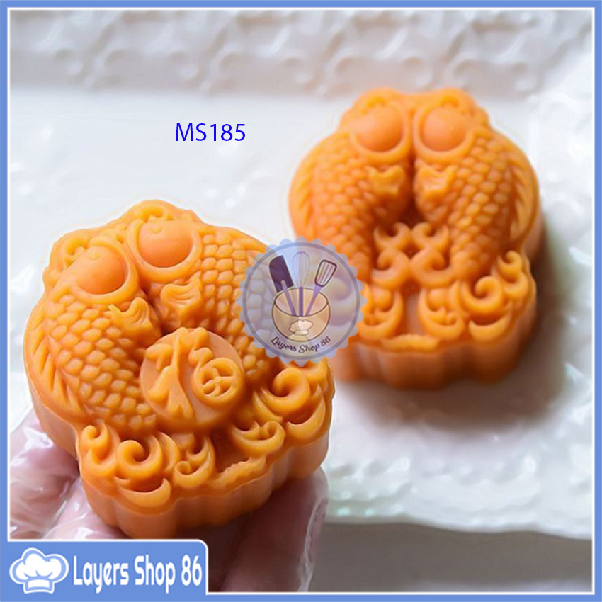 Khuôn trung thu lò xo 150gr 2 mặt song ngư ms185/ khuôn trung thu lò xo 2020 cá song ngư 2 mặt 150g mẫu 185