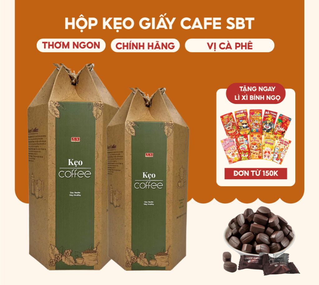 Hộp Giấy Kẹo Cà Phê SBT Đậm Đà Hương Vị 200gr - Đồ Ăn Vặt Tết SBT