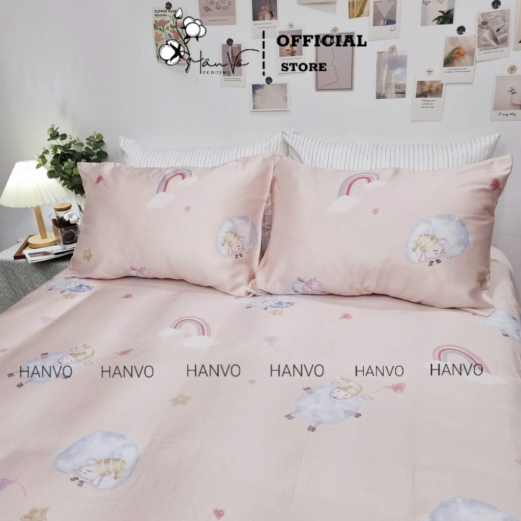 Bộ ga gối LỤA TENCEL Hân Võ cao cấp nhiều hoạ tiết dễ thương cho bé, siêu mát mịn, set drap gối