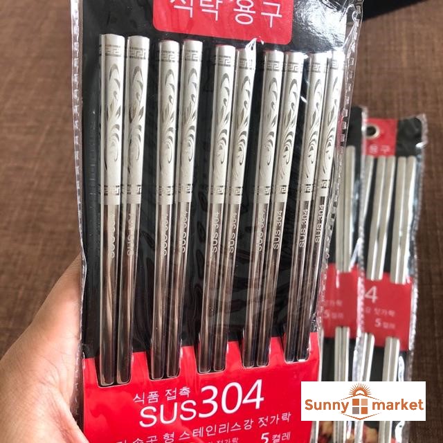 Bộ 10 Đôi Đũa Inox SUS 304 Chống Trượt Cao Cấp Hàn Quốc KOREA