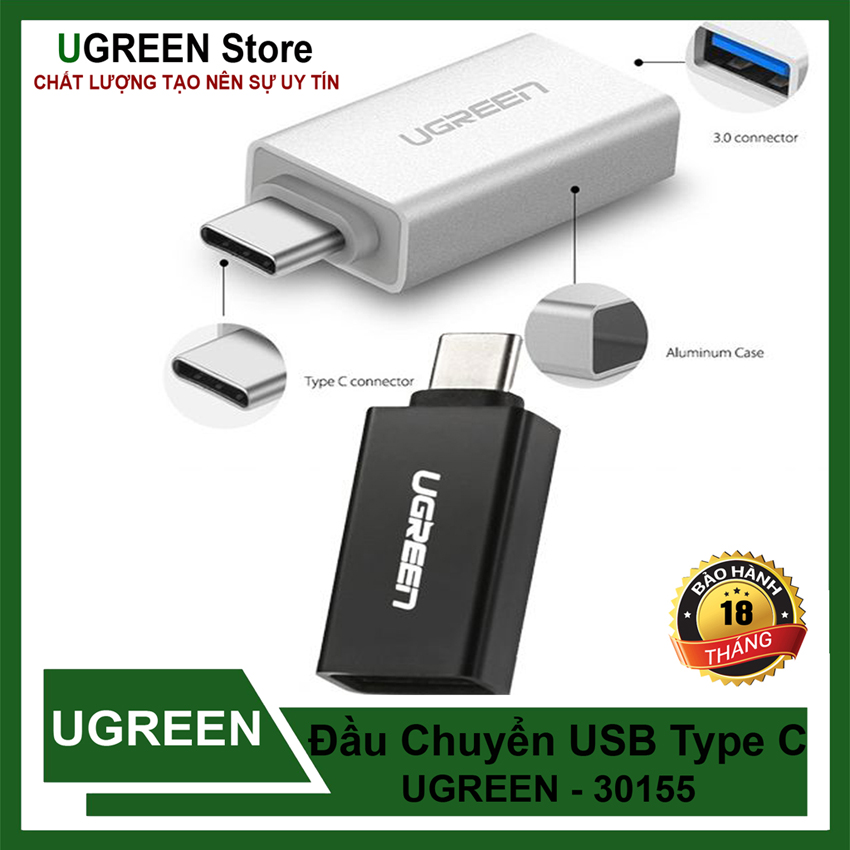Đầu chuyển usb 3.1 type c to usb 3.0 type a ugreen 30155
