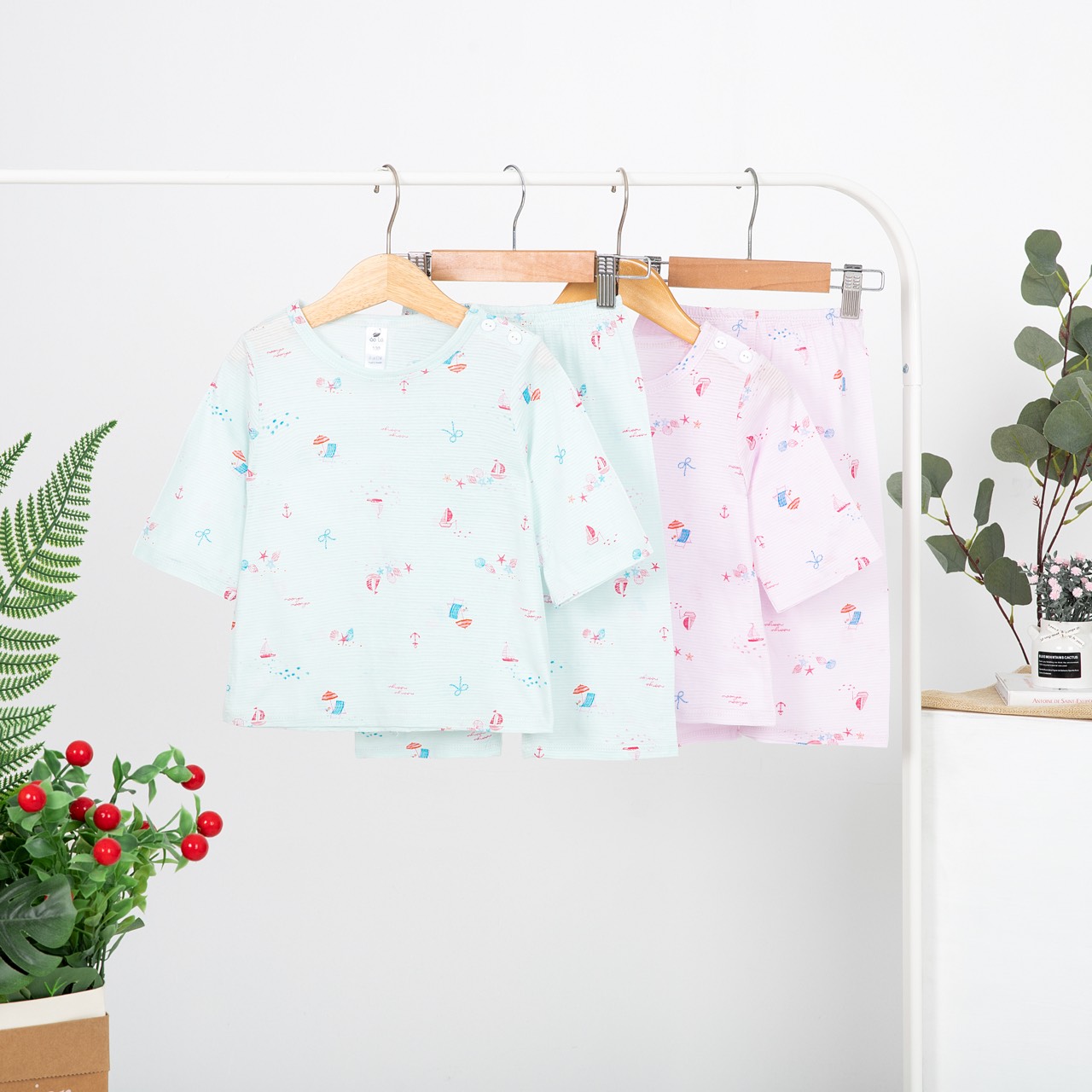 Bộ lửng bé trai bé gái thun giấy, đồ bộ bé trai Áo Lá Homewear A034
