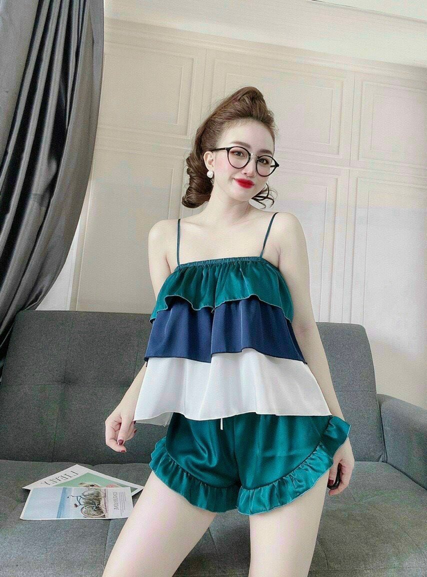Bộ đồ ngủ pijama, đồ ngủ 2 dây sexy , chất vải lụa satin thời trang amy