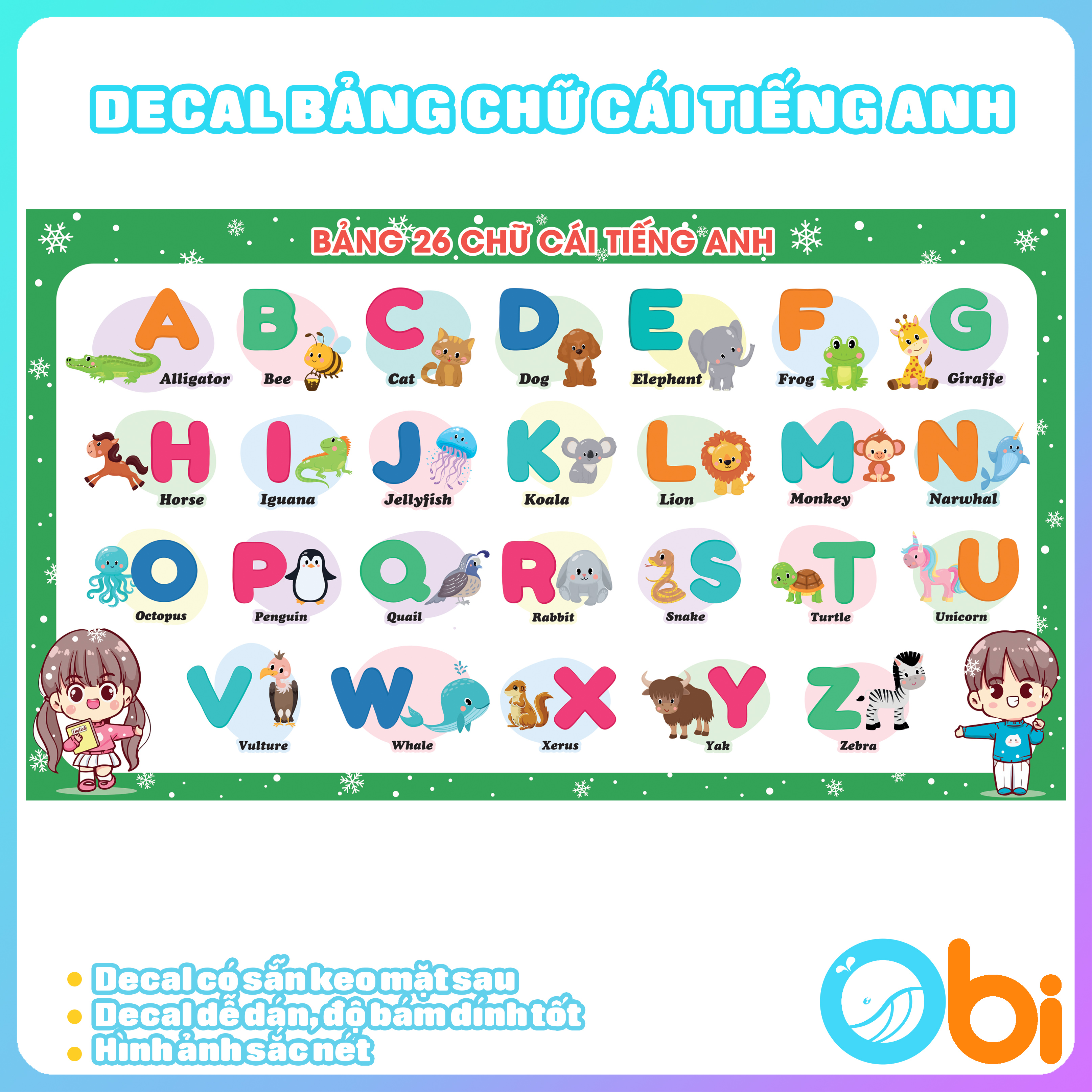 Decal Bảng Chữ Cái Tiếng Anh- Decal Chữ Cái Tiếng Anh English alphabet Obi