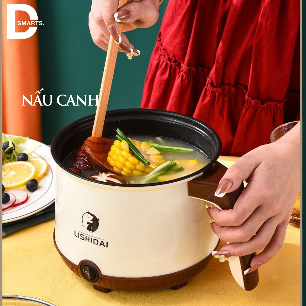 Ca nấu mì kiêm nồi lẩu mini 2 tầng chống dính cao cấp, Tặng kèm vỉ hấp, xửng hấp tiện dụng - Nồi chiên nấu mini đa năng chống dính 2 tầng kèm lồng hấp inox-nồi cơm mini, chảo chống dính cách nhiệt