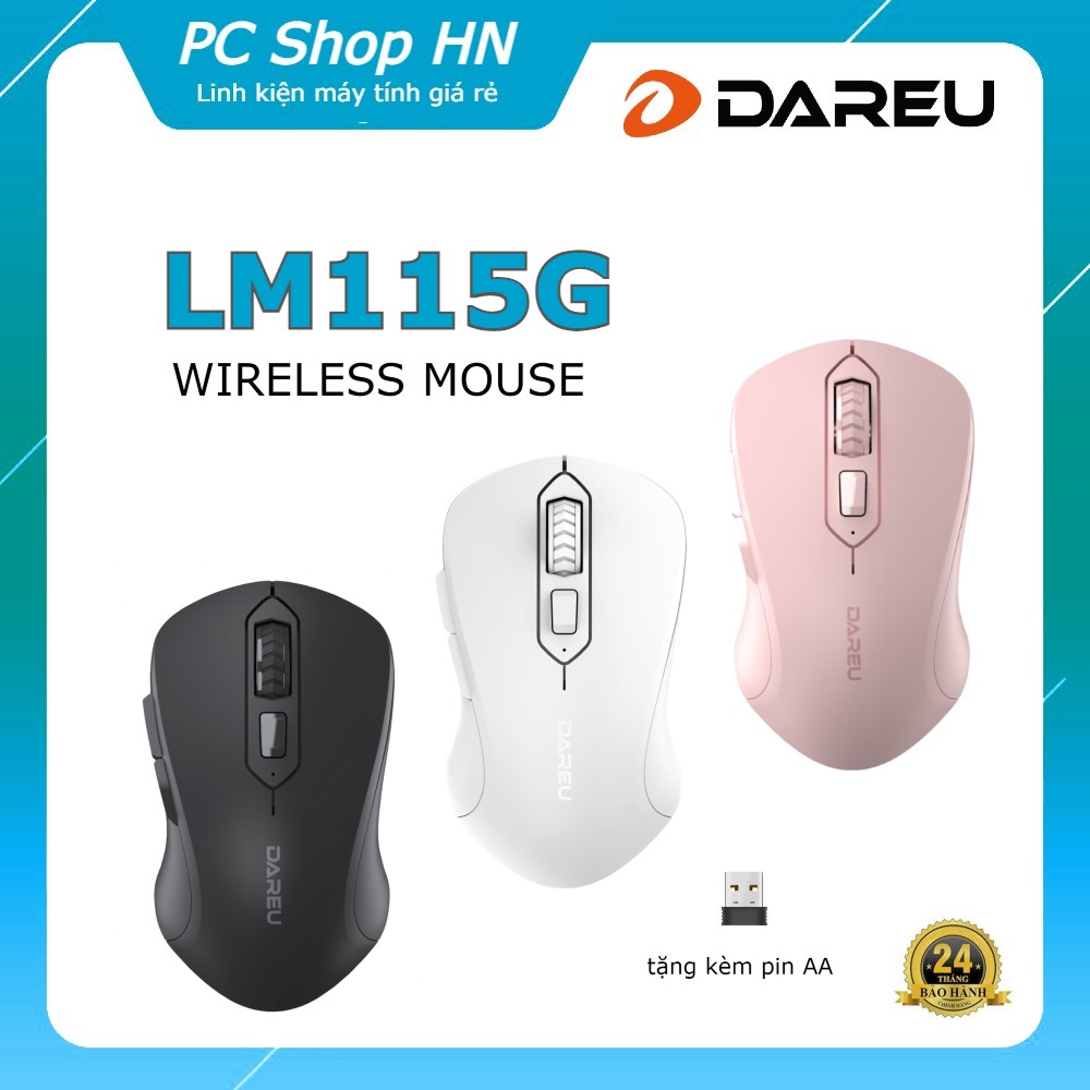 Chuột không dây Dareu LM115G - tặng kèm pin AA