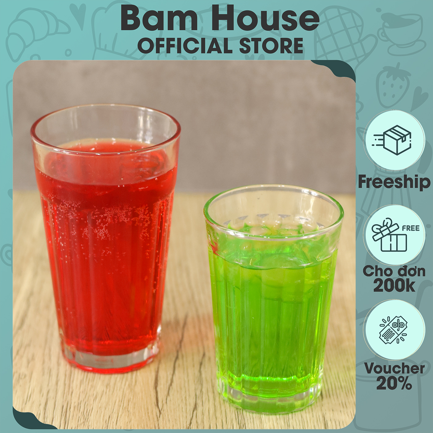 Ly thuỷ tinh Bam House 330ml thân cao kẻ sọc cao cấp LKS04