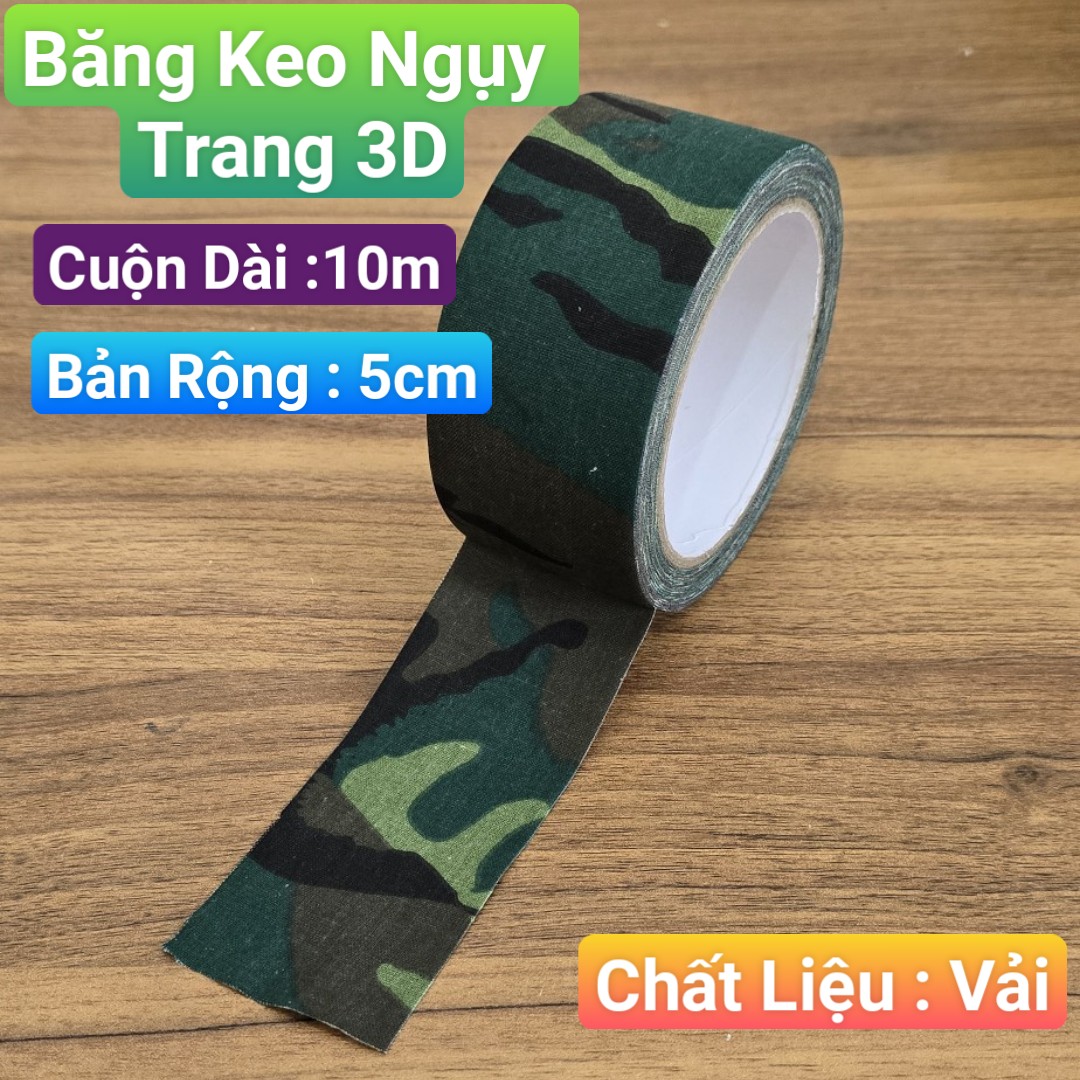 Băng keo ngụy trang 3D dài 10m màu rằn ri đẹp