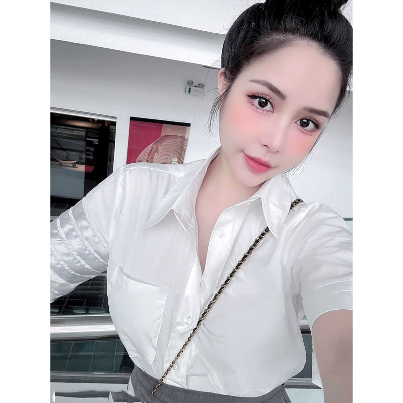 Áo sơ mi cộc 4 vạch tay, chất vải lụa mát mịn chống nhăn dáng Unisex từ 40-60kg