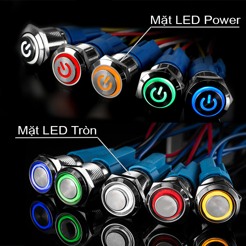 Nút Kim loại nhấn nhả, nhấn giữ Led 12mm Nút công tắc nguồn chống nước