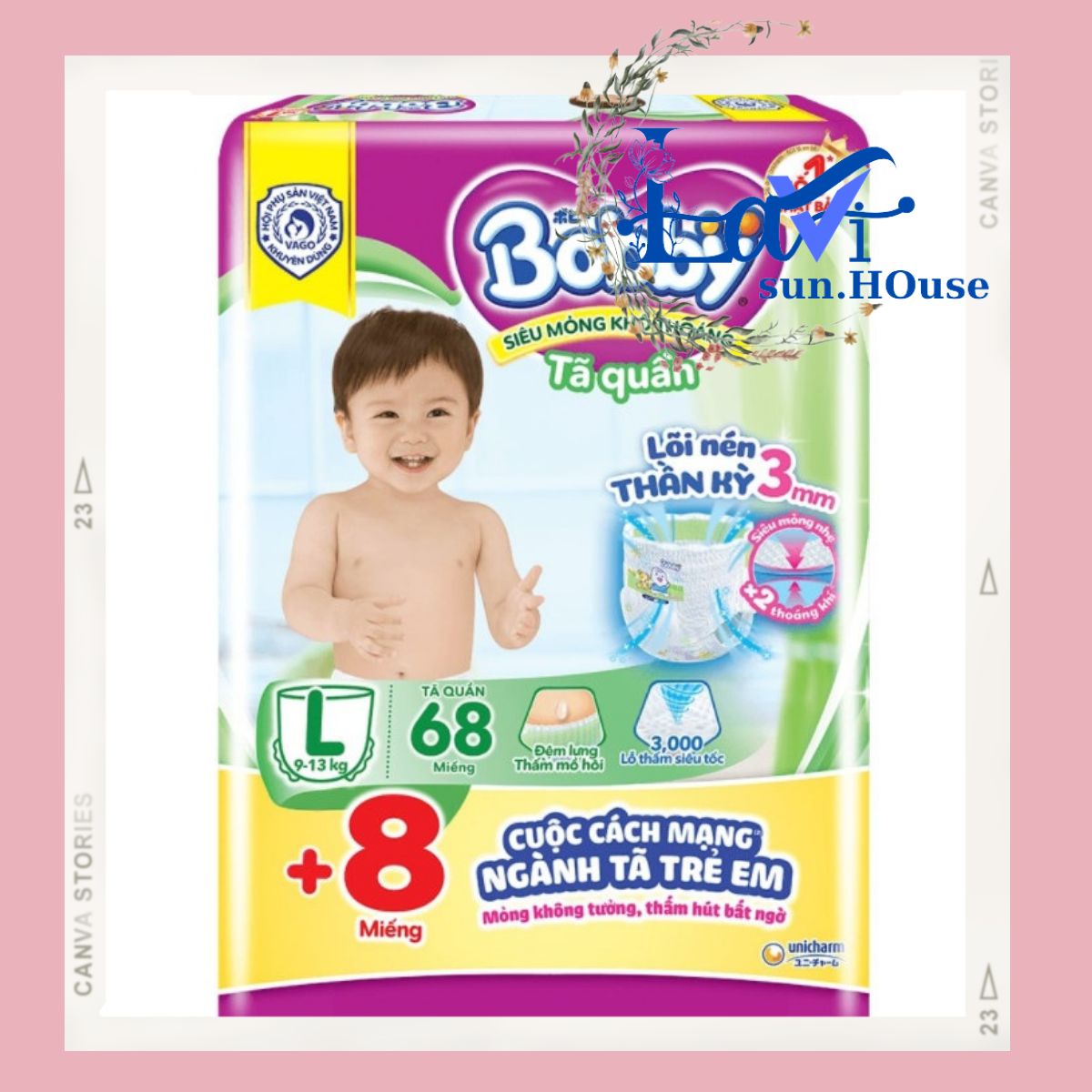 Tã quần bobby siêu thấm tặng kèm 8 miếng đủ size m76, l68, xl62 ,xx56 mẫu mới